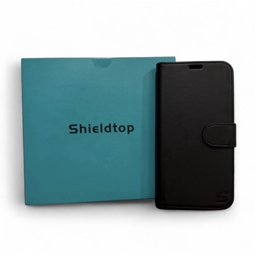 Shieldtop Leather Wallet Case for iPhone 14 Pro Max Black Magnetic Card Pocket